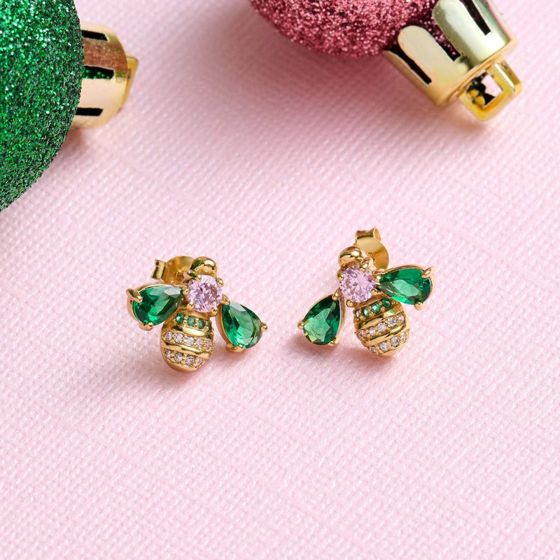 Moon and Star Gold and Emerald Earrings in giftbox