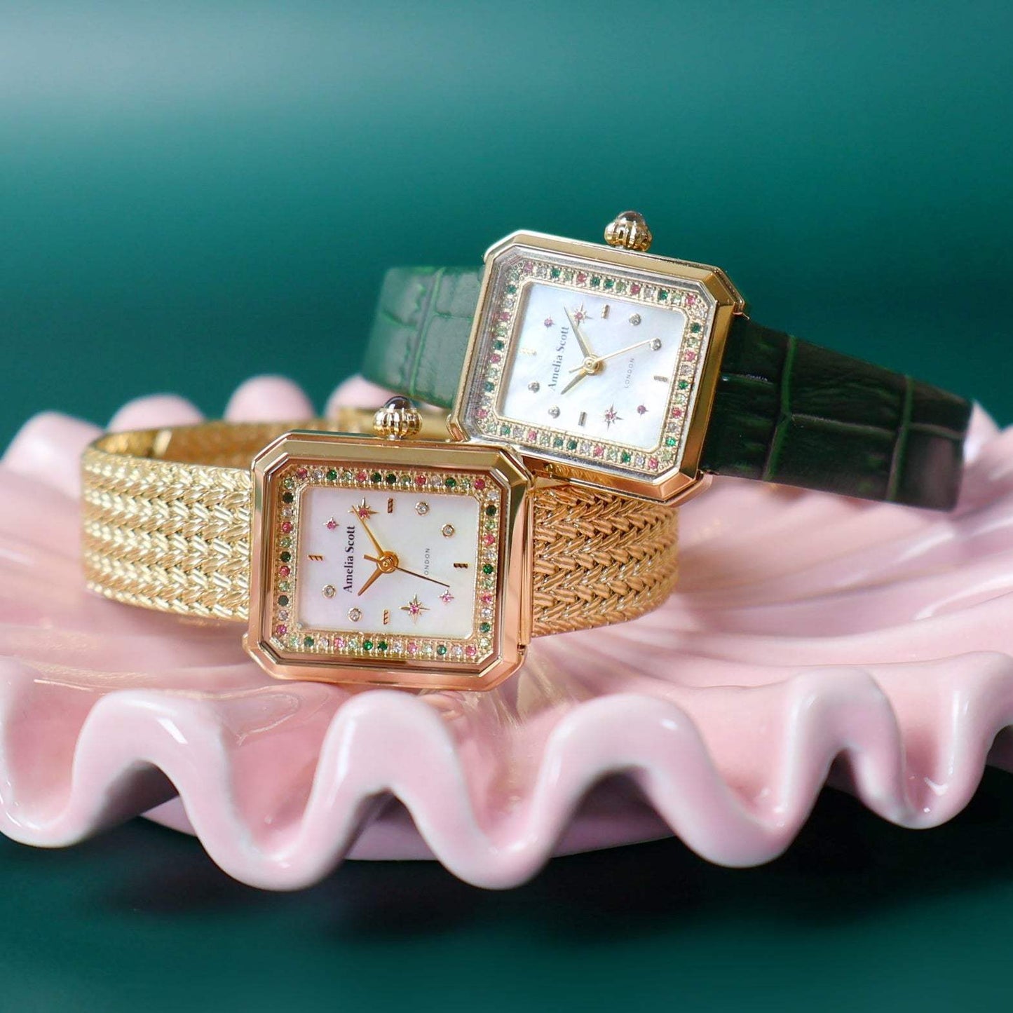 Celeste Stargazer Emerald Green & Gold Rectangular Watch