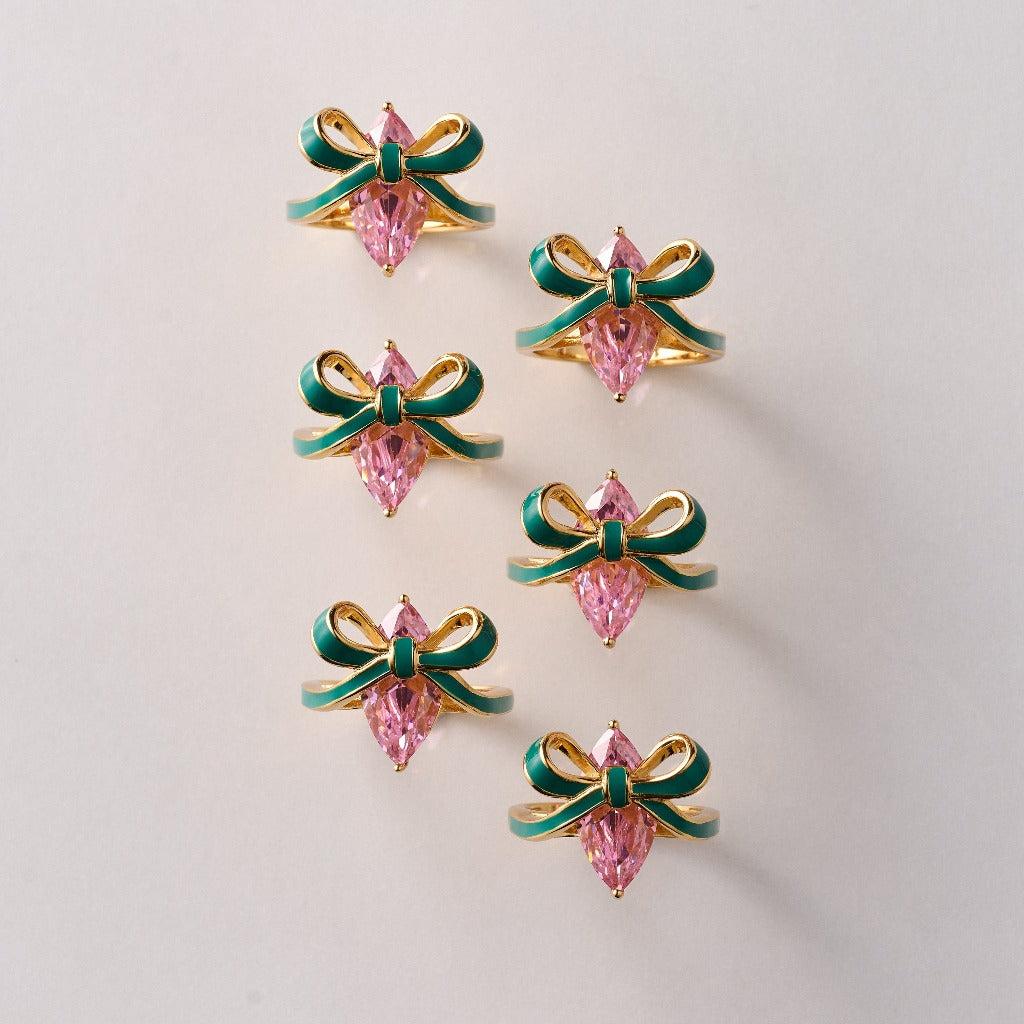 amelia scott golden cocktail rings with bows on