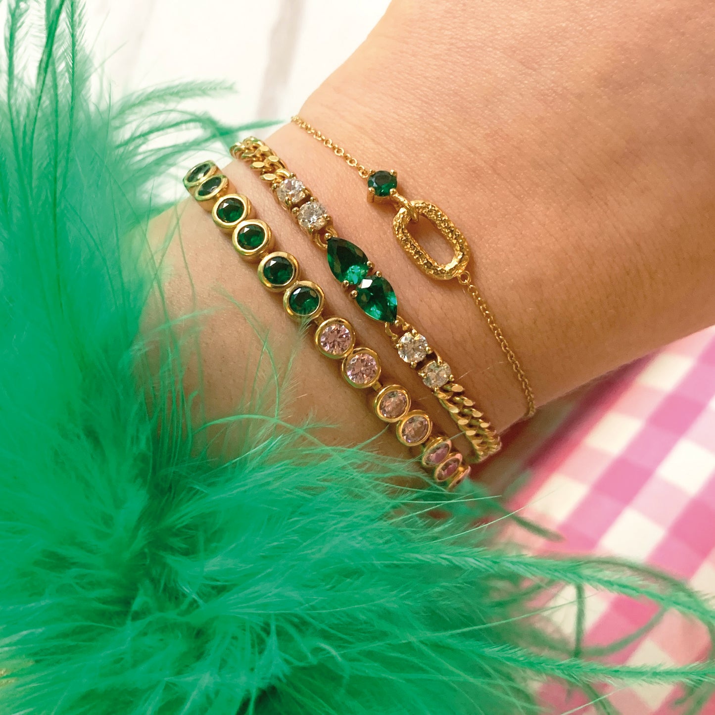 Amelia + Sofia Emerald Green & Gold Bracelet Stacking Set