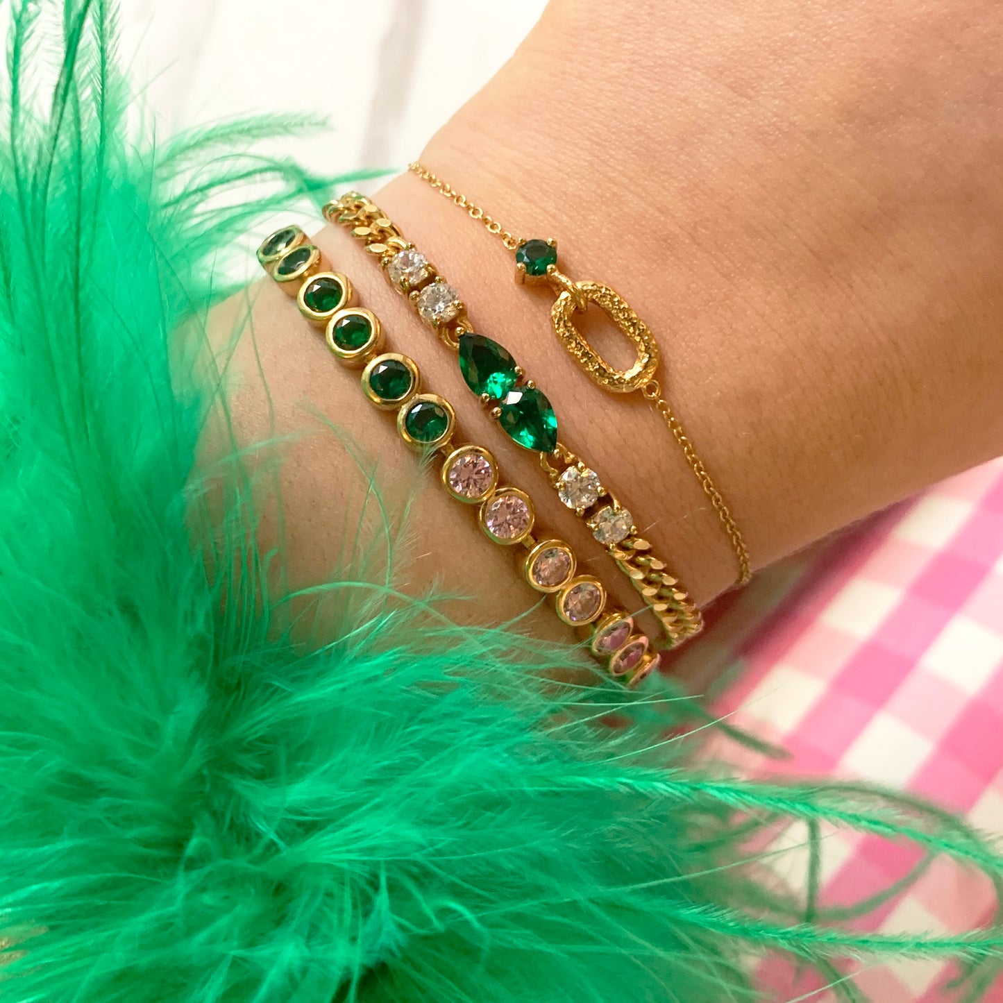 Emerald Green & Gold Bracelet Stacking Set