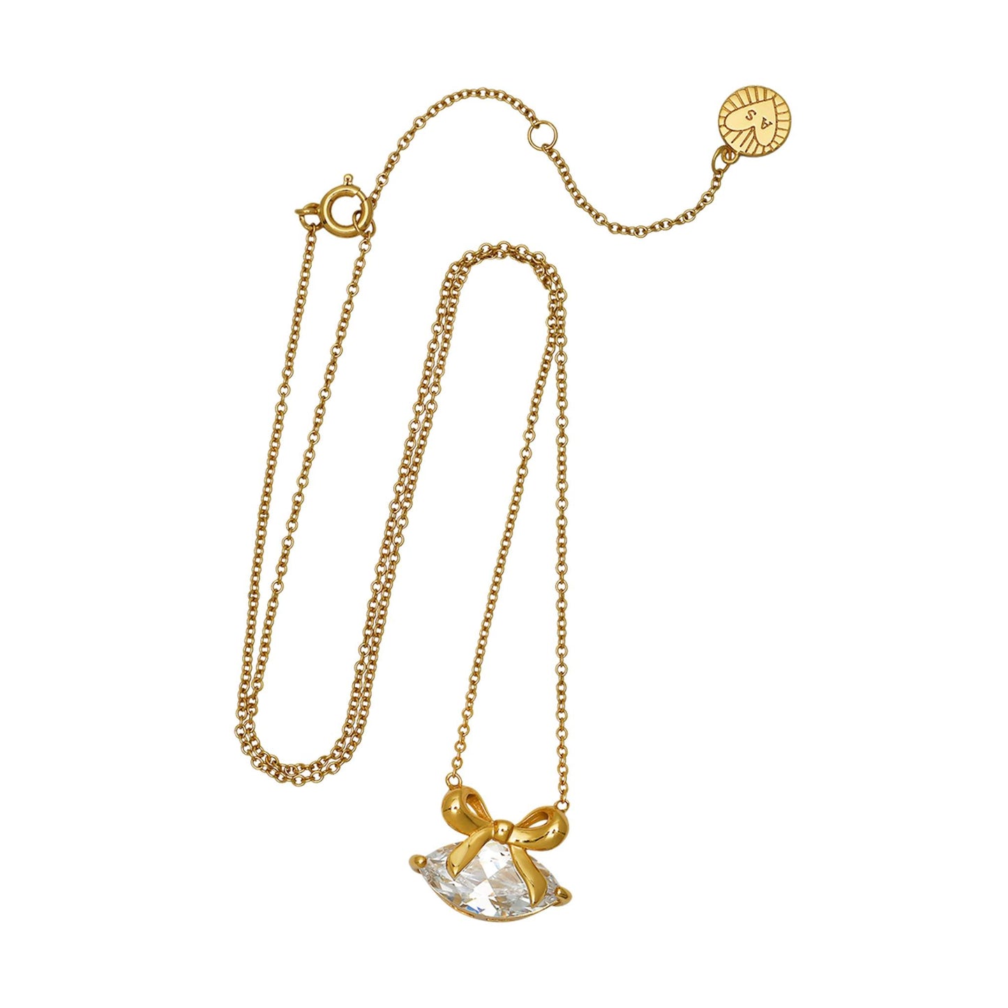 Amelia Bow Necklace Clear Cubic Zirconia & Gold