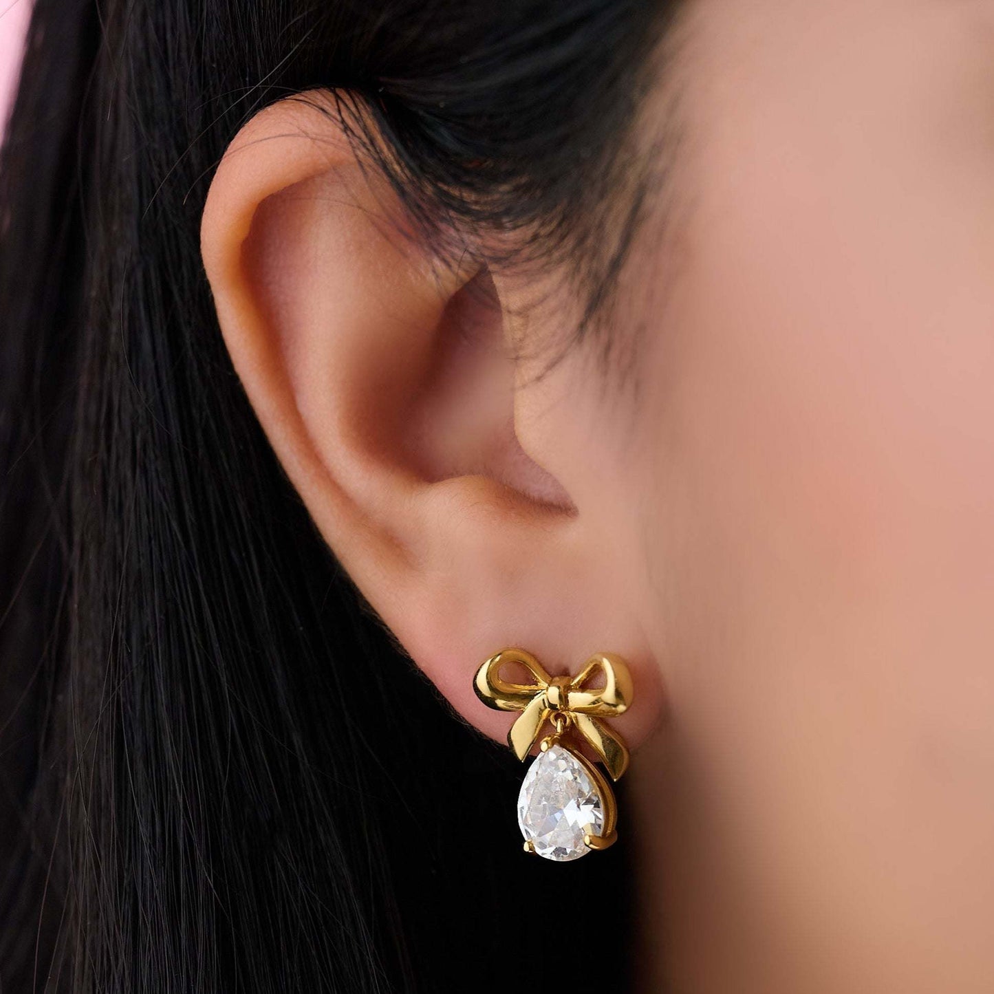 Bridal bow earrings, gold sparkle