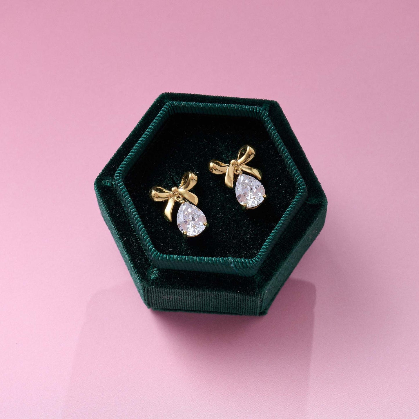 Amelia Bow Stud Earrings Clear Cubic Zirconia & Gold
