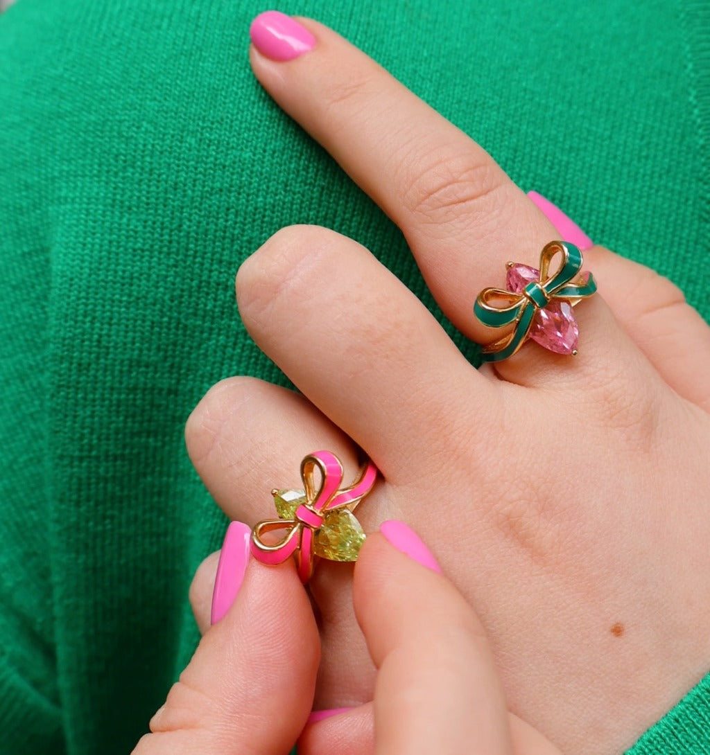 unique and colourful bow rings from Amelia Scott