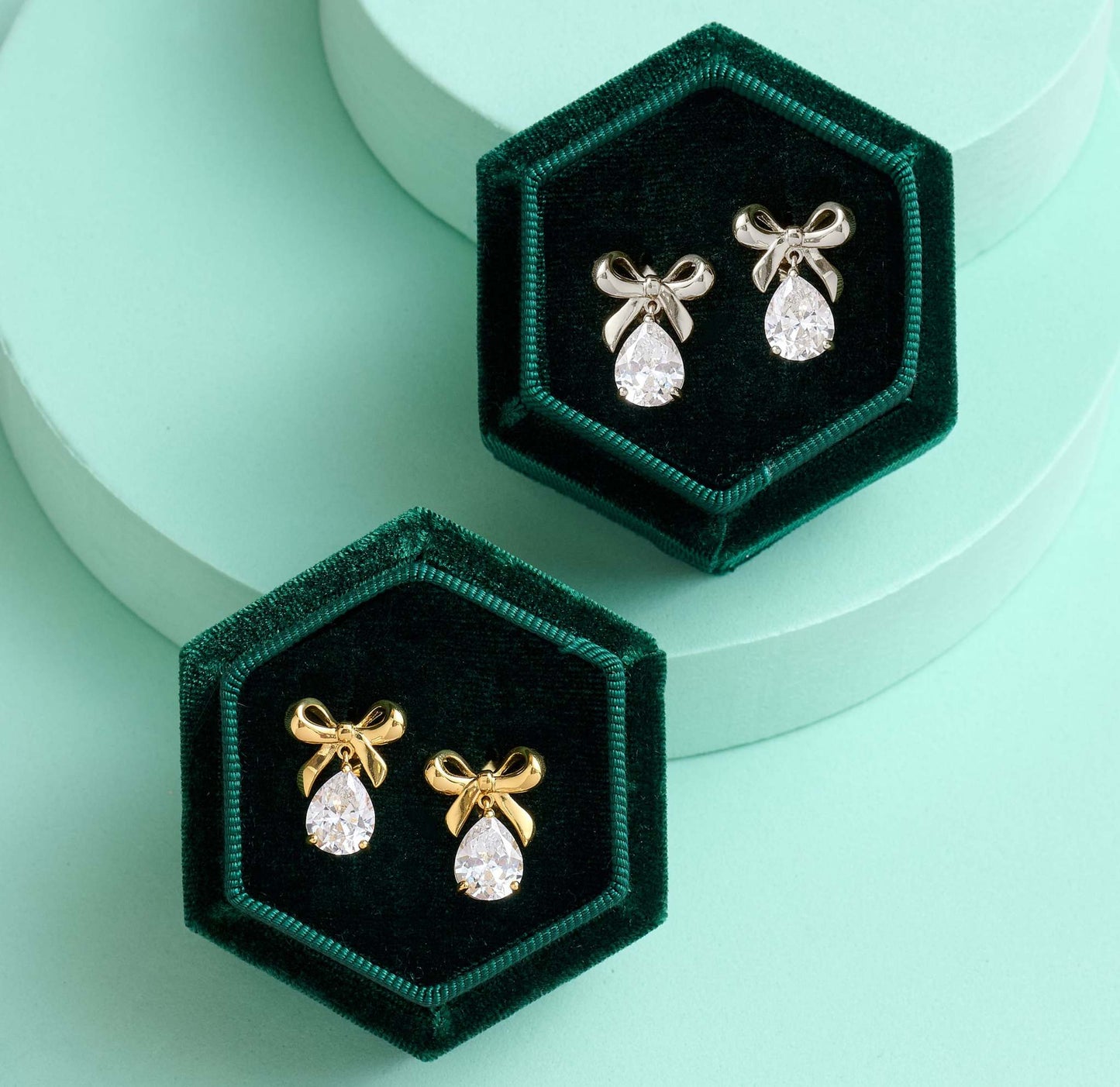 Amelia Bow Stud Earrings Clear Cubic Zirconia & Gold