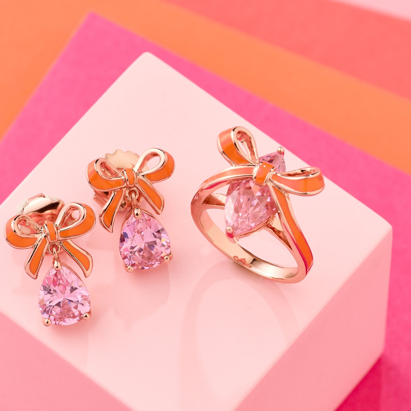 Amelia Bow Earrings Coral, Blush Pink & Rose Gold
