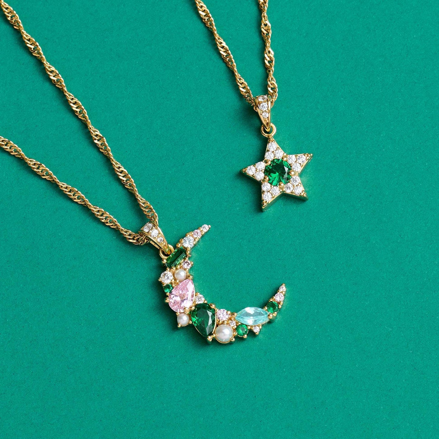 Celeste Mini Star Pendant Necklace Emerald Green & Gold