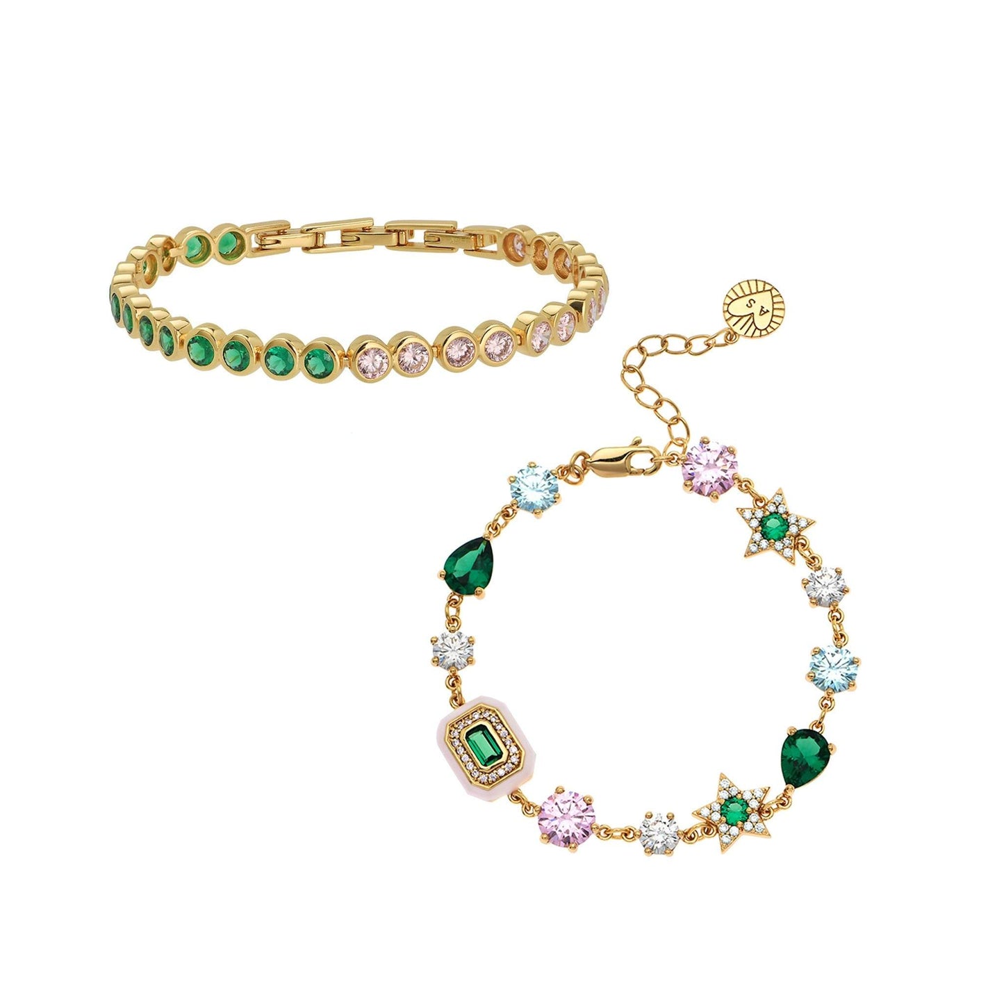 Blush Pink, Emerald Green & Gold Bracelet Stacking Set