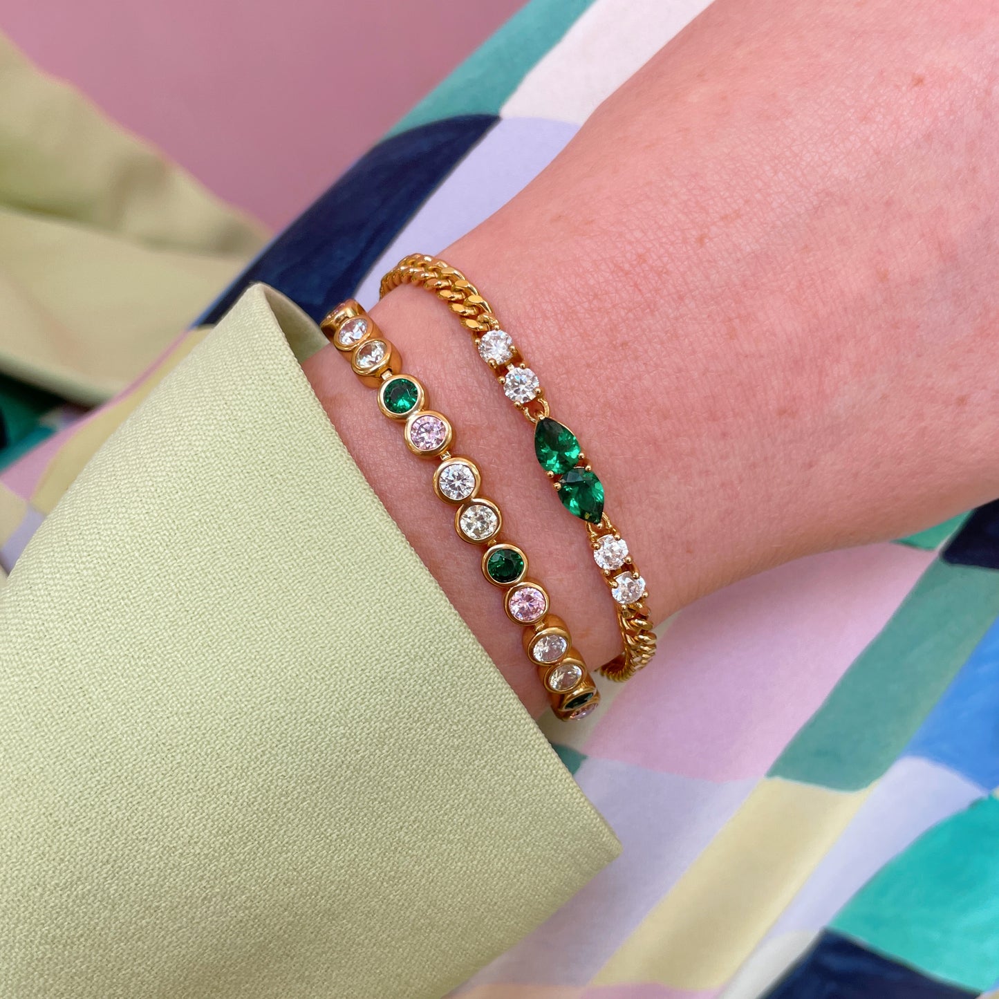 Dotty Tennis Bracelet, Flamingo & Gold