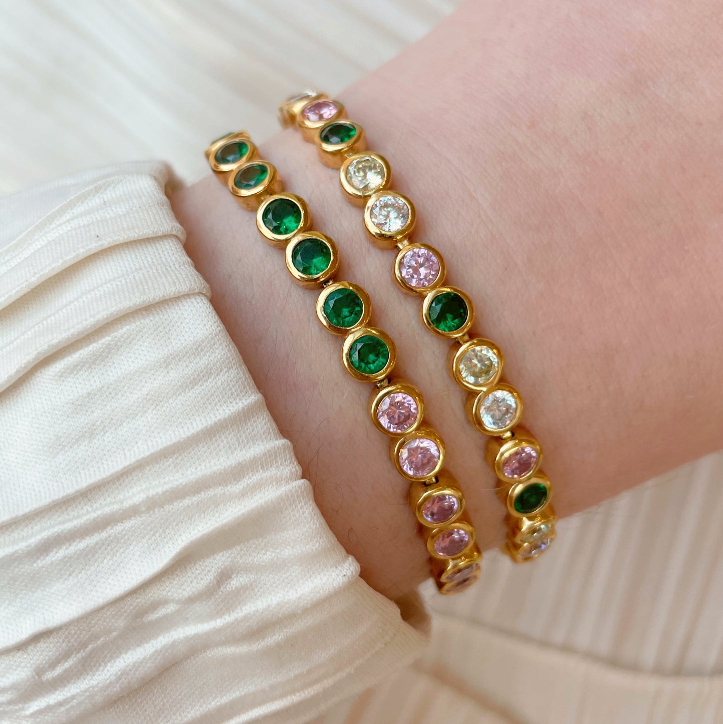Dotty Tennis Bracelet, Flamingo & Gold