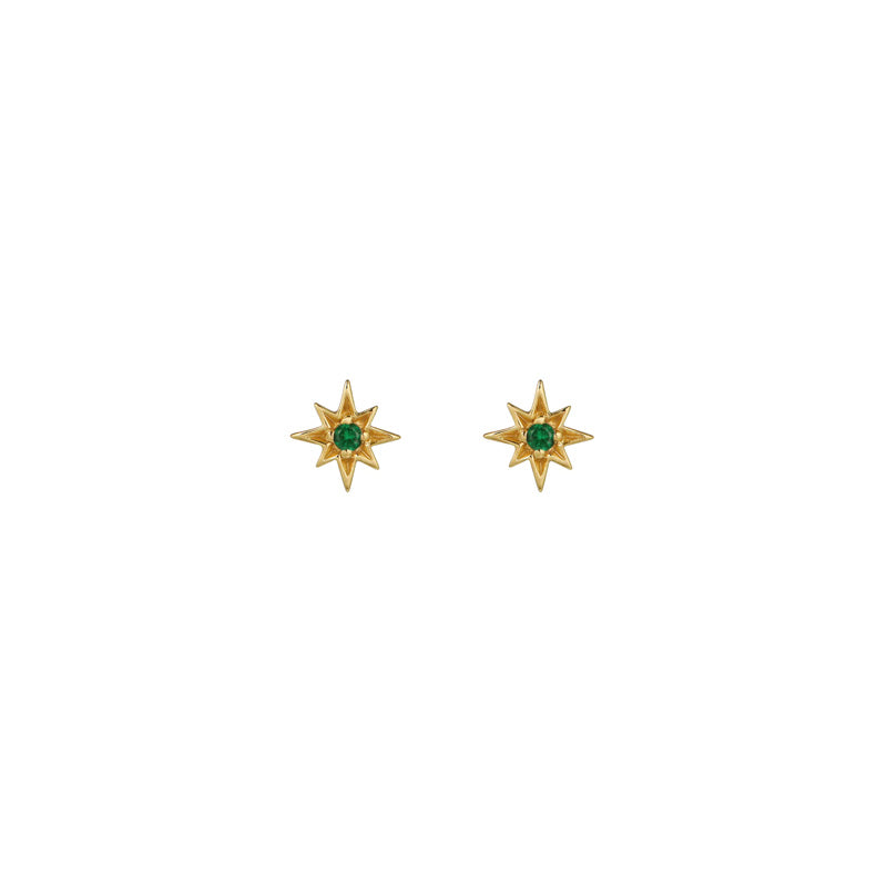 Ziggy Micro North Star Stud Earrings Emerald Green & Gold