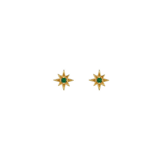 Ziggy Micro North Star stud earrings in gold with emerald green cubic zirconia center