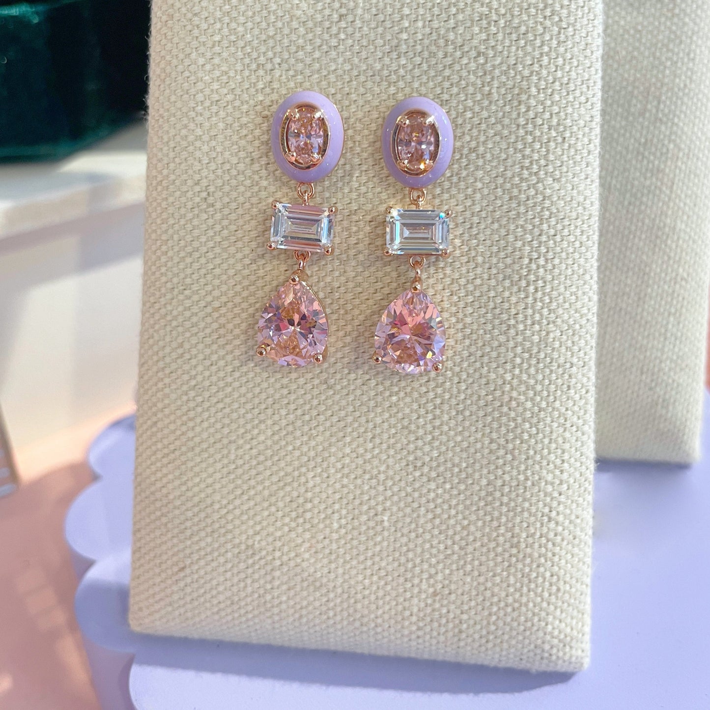 Frida Enamel Drop Earrings, Lilac, Pink & Rose Gold
