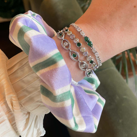 Lucy Lilac & Green Stripe Velvet Scrunchie