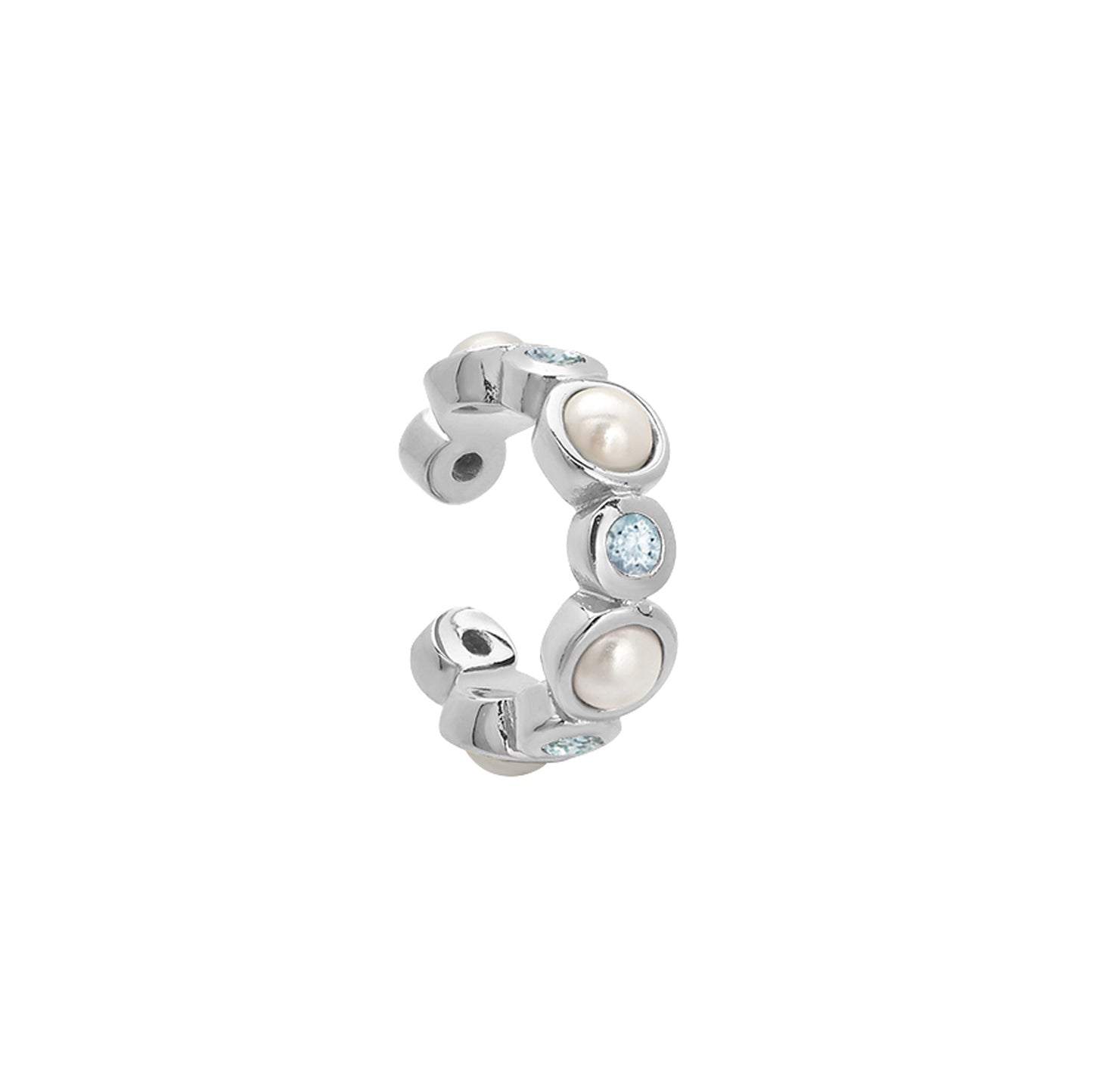 Isla Ear Cuff Faux Pearl, Aquamarine & Silver