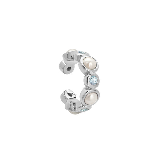 Isla Ear Cuff Faux Pearl, Aquamarine & Silver