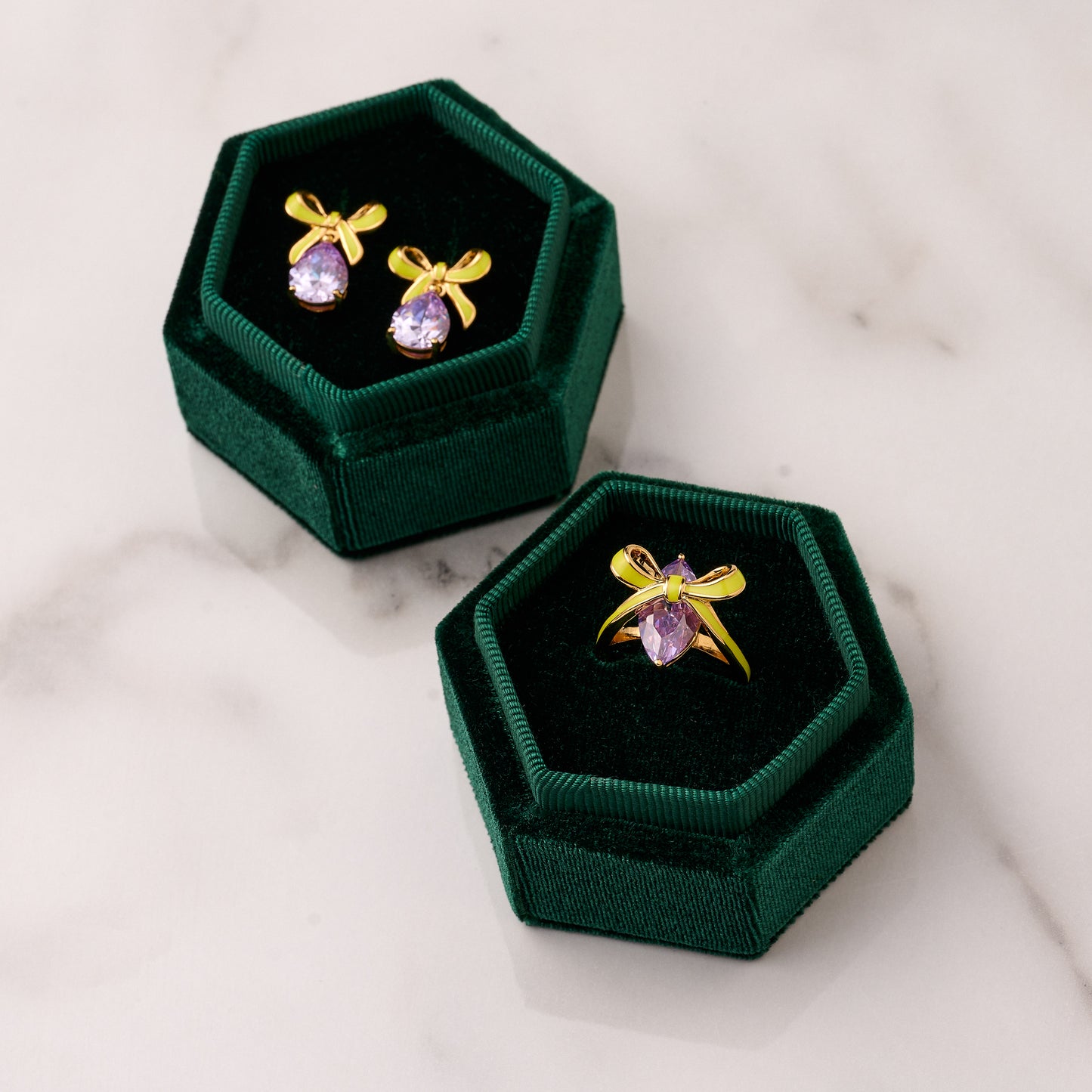 Amelia Bow Ring Lime, Lilac & Gold