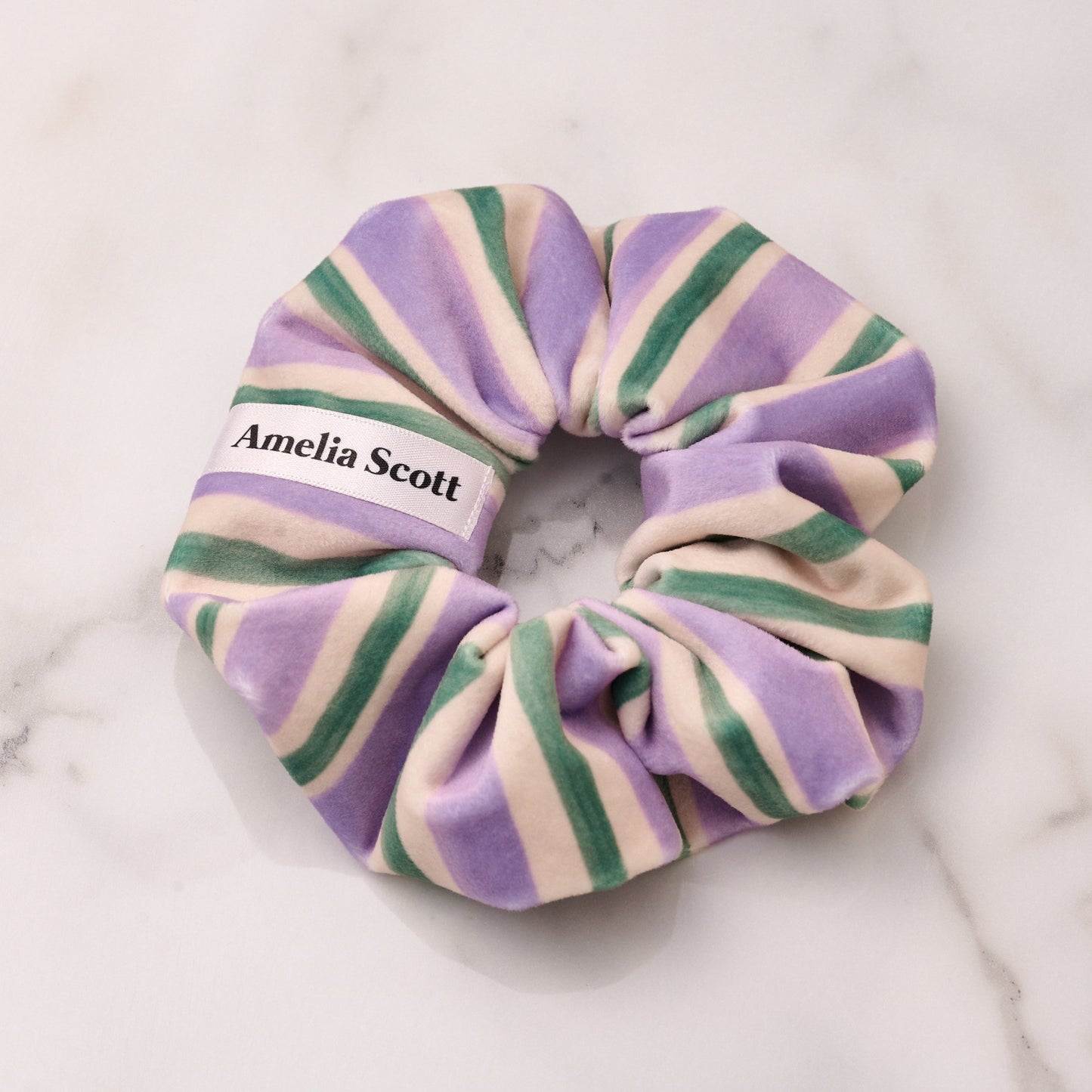 Lucy Lilac & Green Stripe Velvet Scrunchie