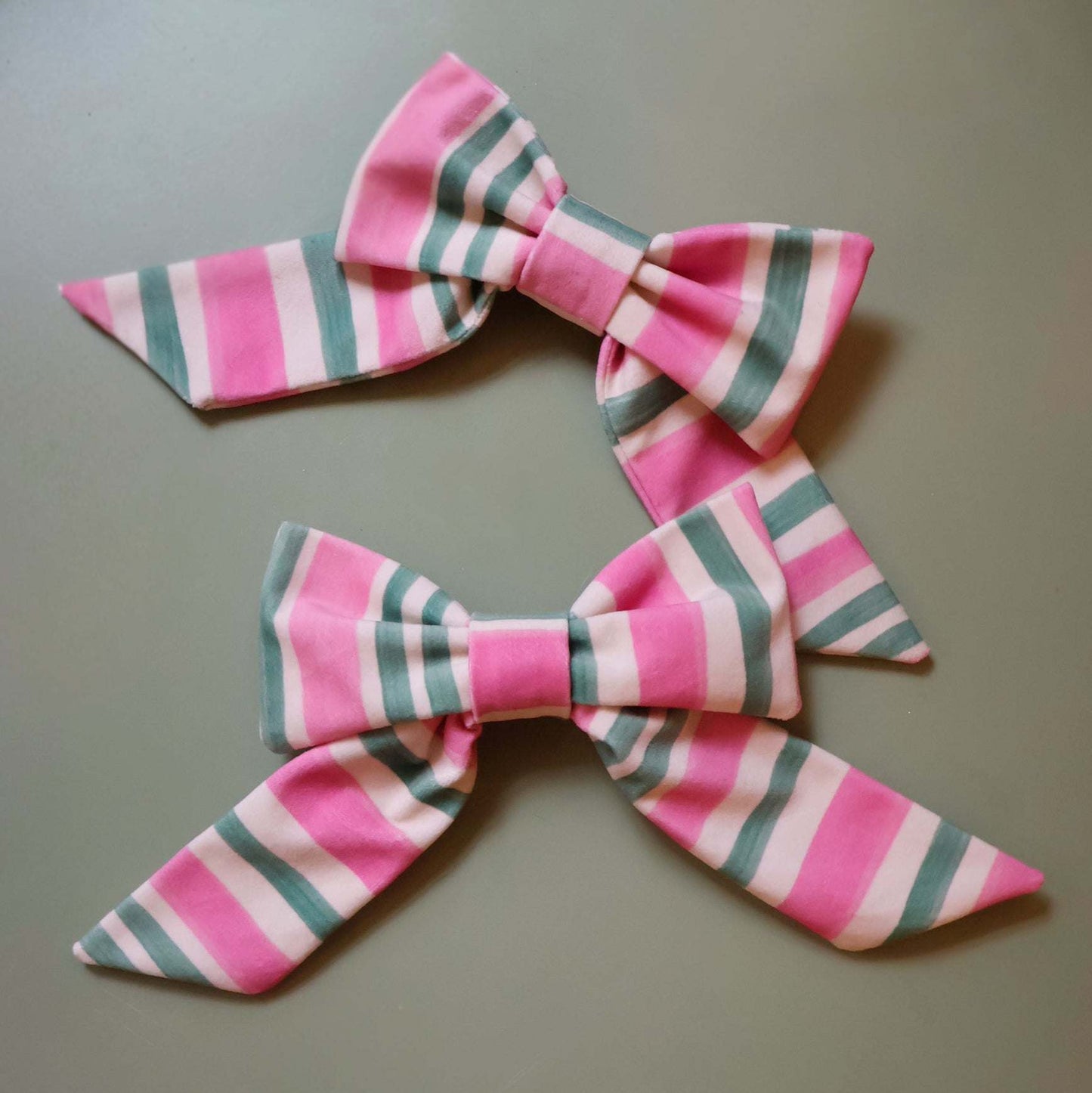 Nancy Pink & Green Stripe Velvet Bow Barrette Clip