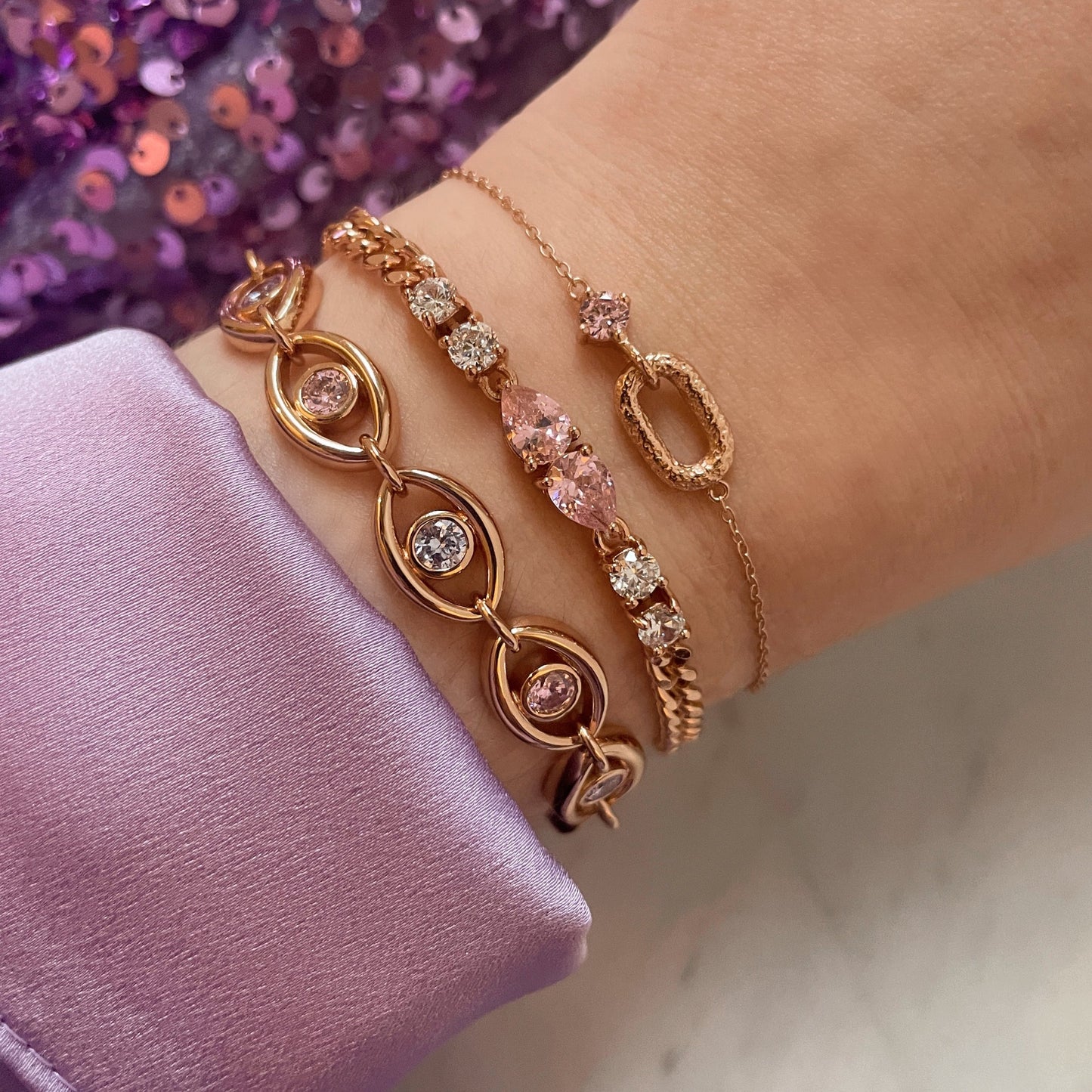 Blush Pink & Rose Gold Bracelet Stacking Set