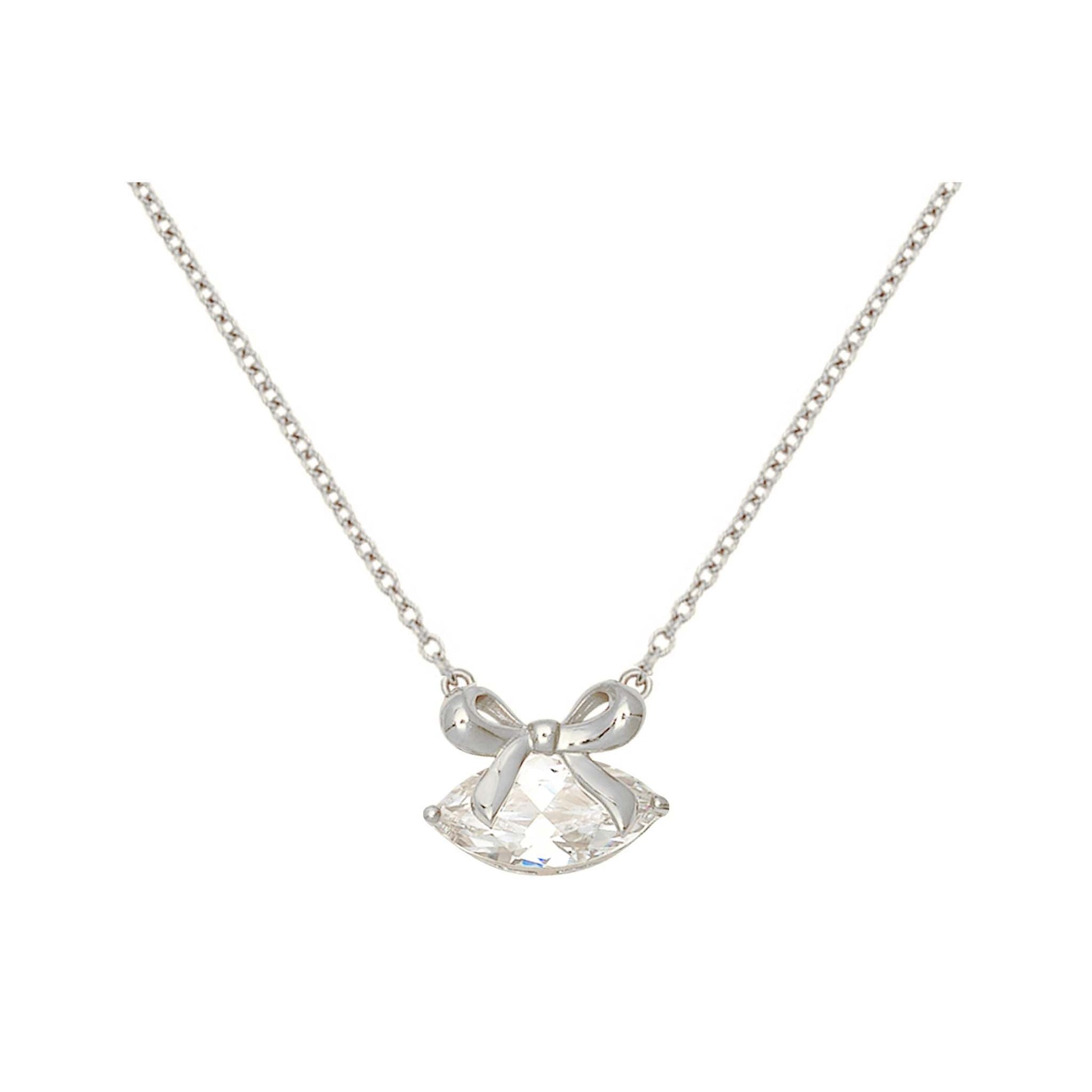 Amelia Bow Necklace silver chain with clear marquise cubic zirconia pendant