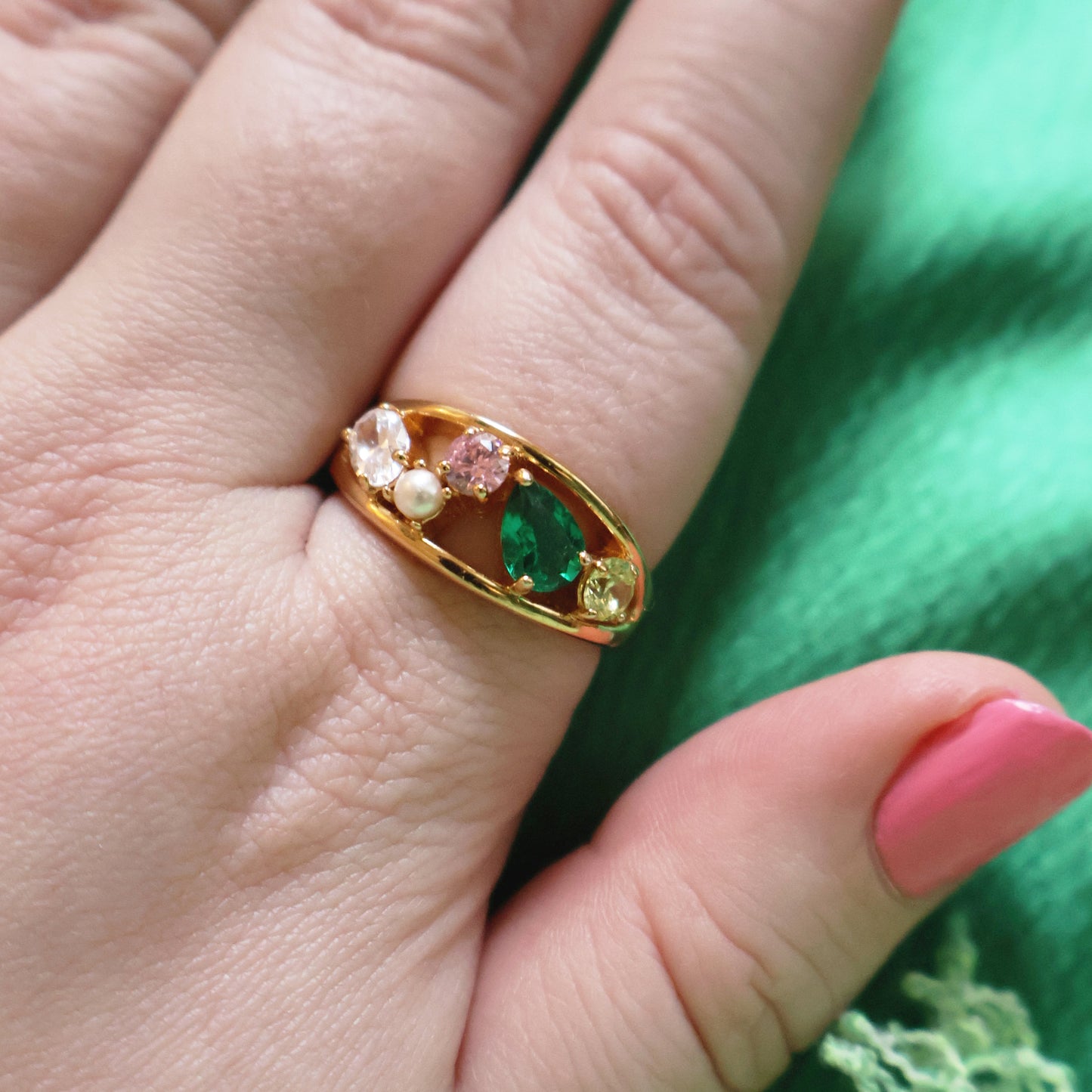Vintage Colourful Cocktail Ring, amelia scott sofia cluster ring, colourful sparkle on hand