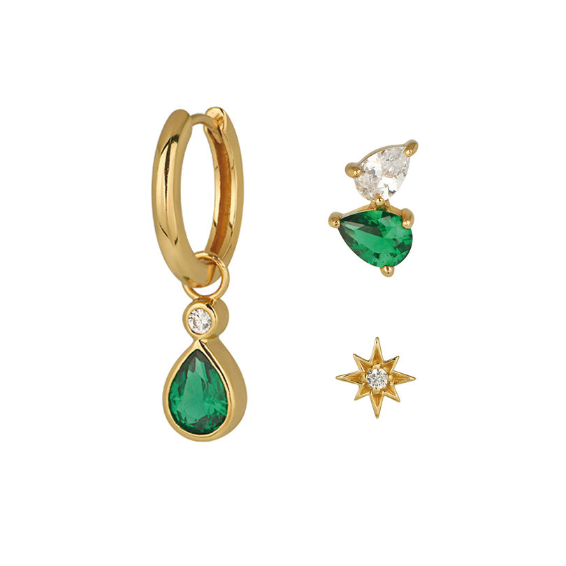Sofia Trio Ear Styling Set Emerald Green & Gold