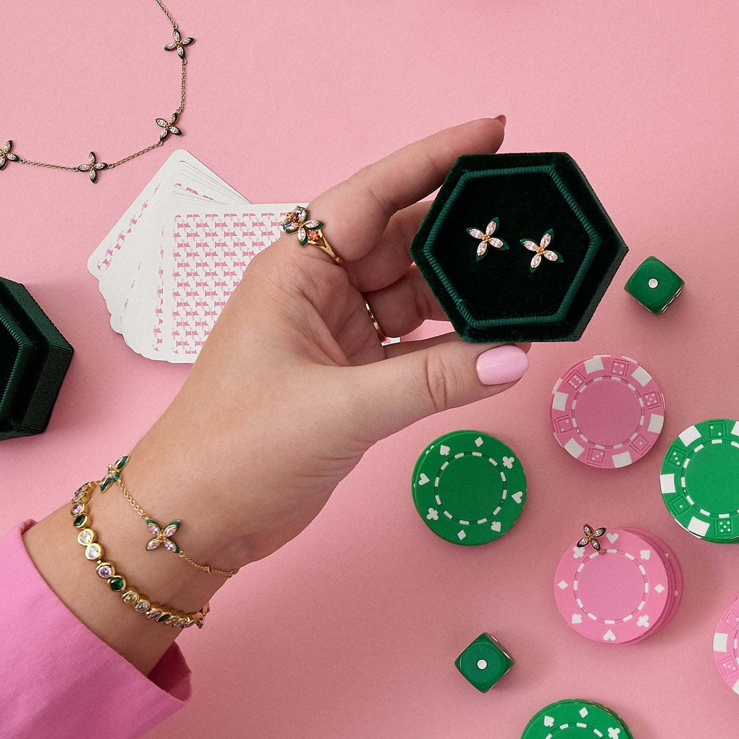 Lucky Clover Jewellery Gift Set Stud Earrings & Bracelet Gold