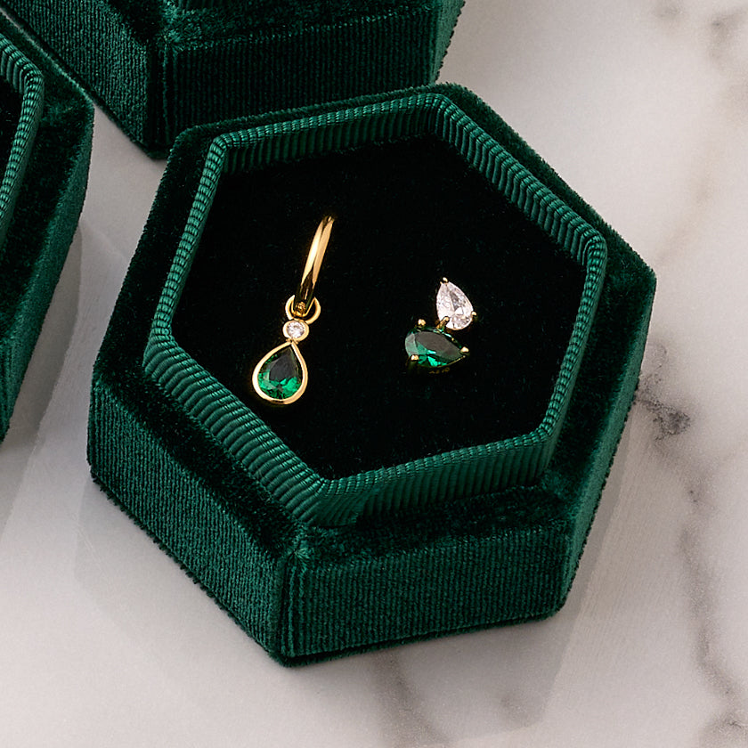 Sofia Duo Ear Styling Set Emerald Green & Gold