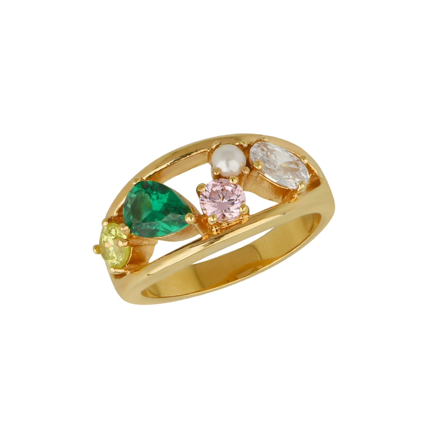 Vintage Colourful Cocktail Ring - Amelia Scott Sofia Gold Cluster ring on white background