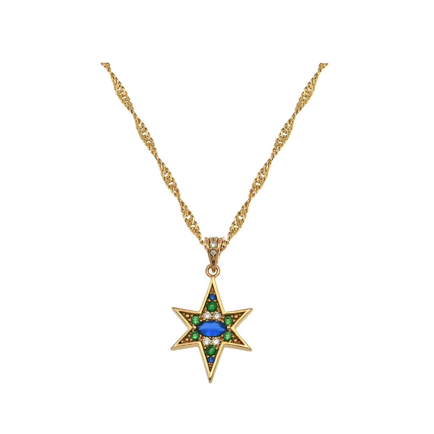 Nova North Star Pendant Necklace Sapphire Blue Green and Gold