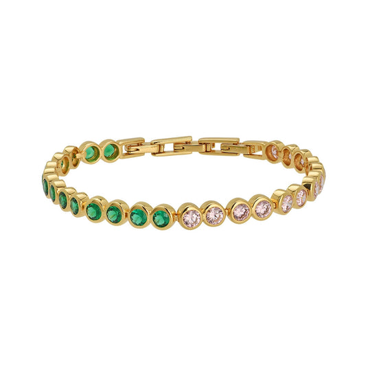 Colourful Tennis Bracelet, Dotty Blush Pink, Emerald Green & Gold white background