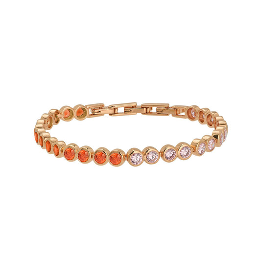 Rose Gold Tennis Bracelet Pink & Orange, dotty bracelet on white background