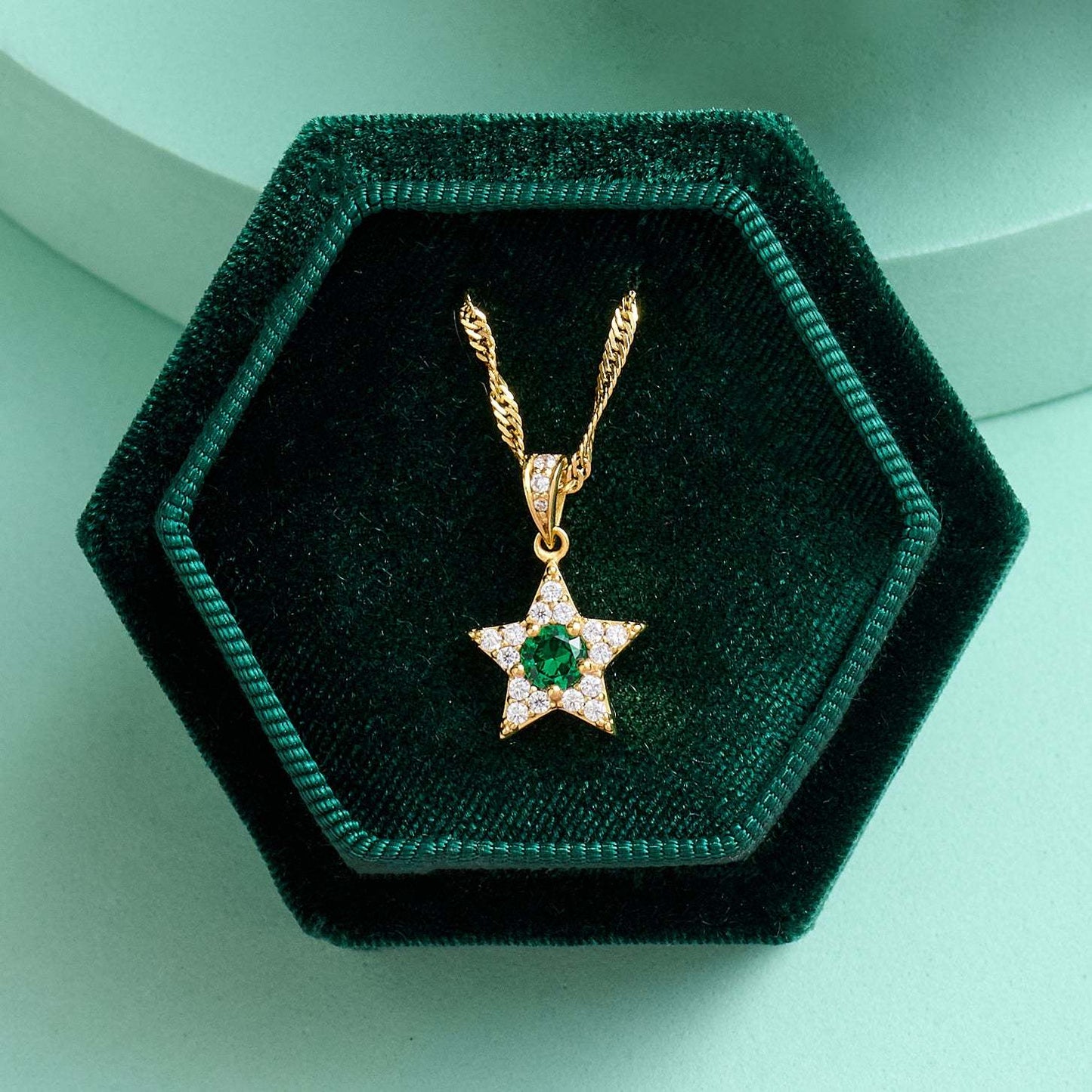 Celeste Mini Star Stud Earrings & Necklace Gift Set, Emerald Green & Gold