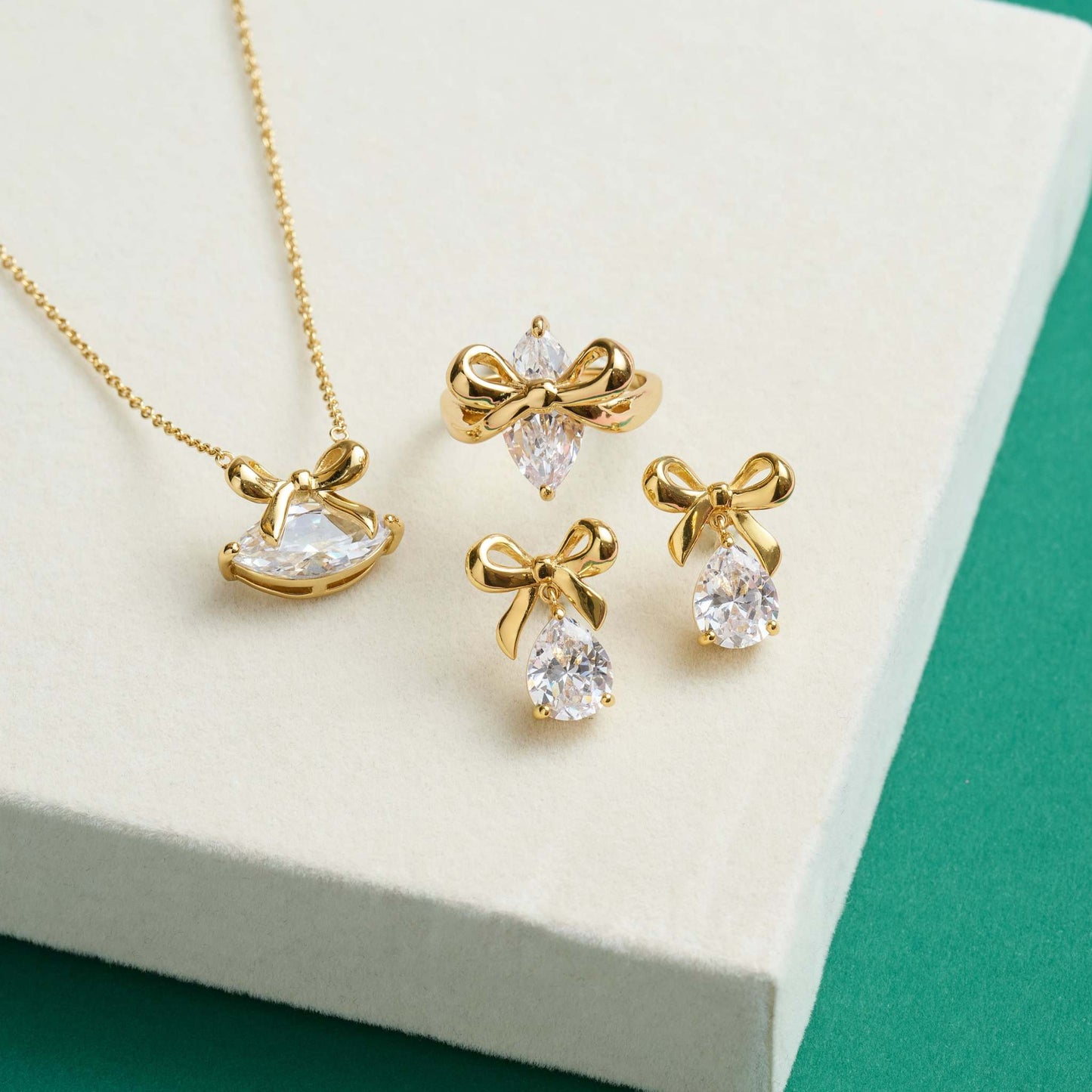 Amelia Bow Necklace Clear Cubic Zirconia & Gold
