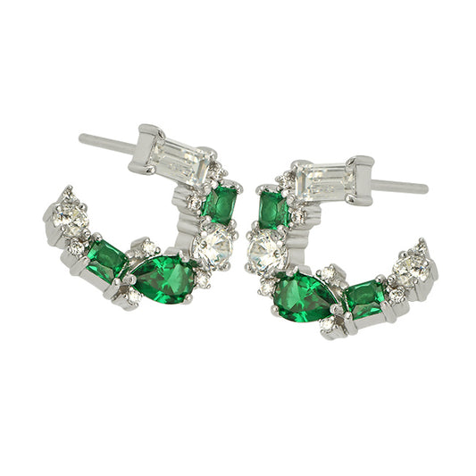Lottie Cluster Earrings Emerald Green & Silver