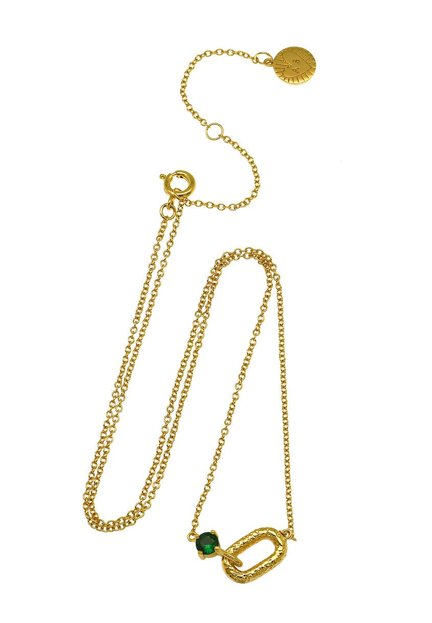 Amelia Antique Oval Necklace, Emerald Green and Gold