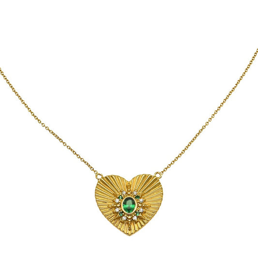 Luna Heart Necklace with emerald green cubic zirconia and 18k gold plated heart pendant