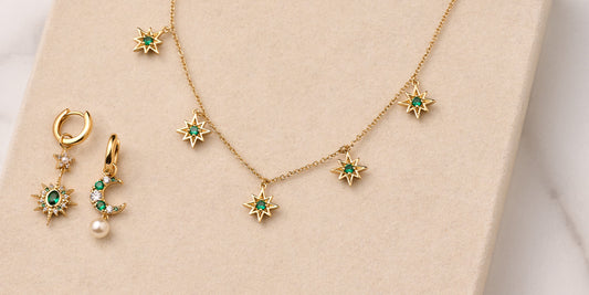 Eid Earrings and Emerald Star Necklace