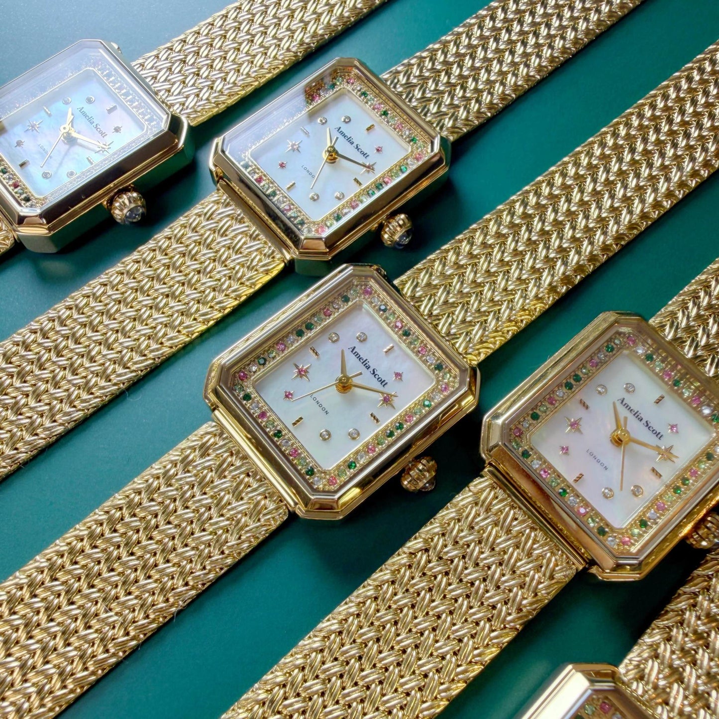 Celeste Stargazer Vintage Gold Mesh Rectangular Watch