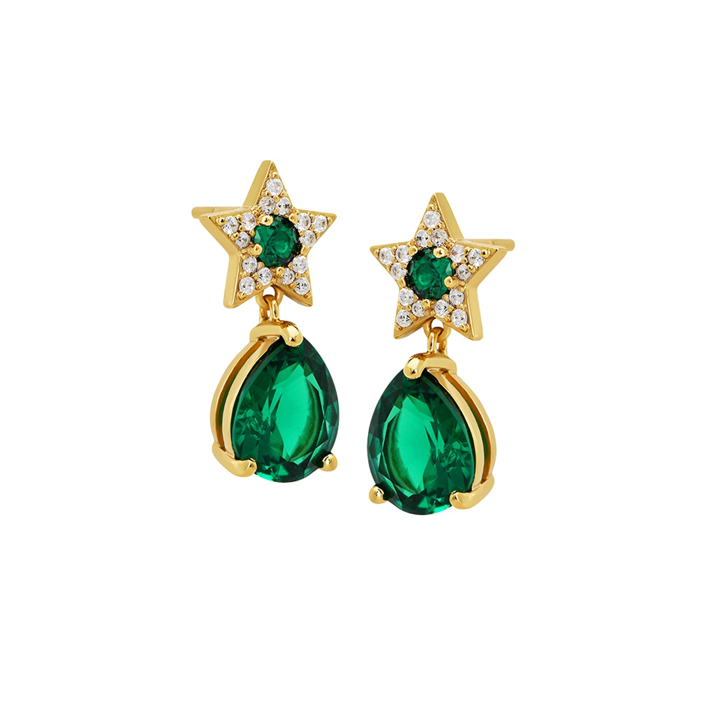 Celeste Mini Star Teardrop Stud Earrings, Emerald Green & Gold