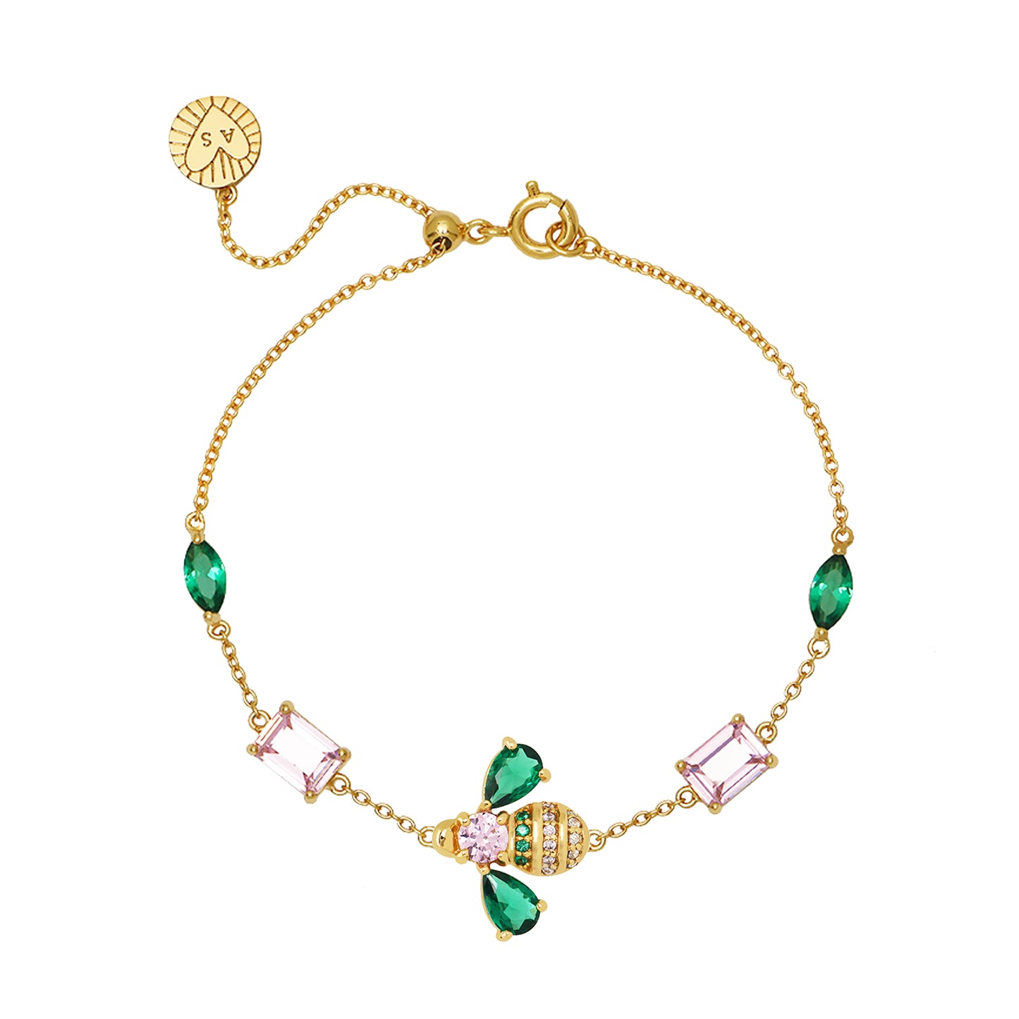Beatrice Jewelled Bee Jewellery Set Emerald, Blush Pink & Gold