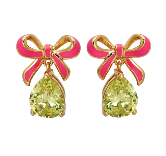 Amelia Bow Earrings Bright Pink, Lime Green & Gold