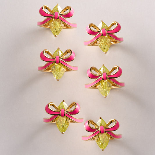 Amelia Bow Ring Bright Pink, Lime Green & Gold