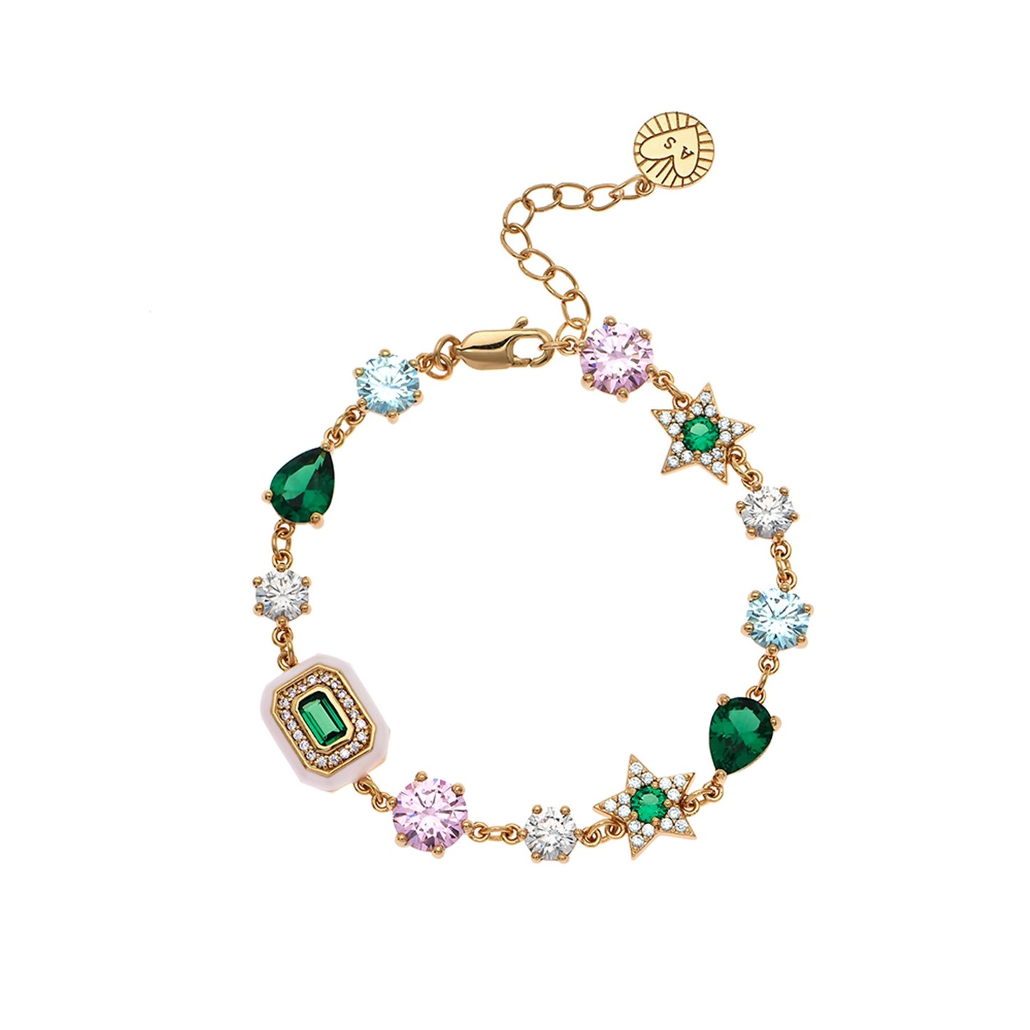 Celeste Cluster Bracelet Blush Pink, Emerald Green & Gold