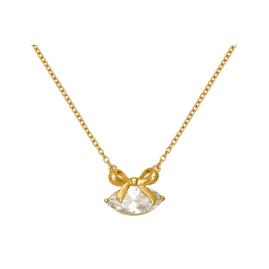 Amelia Bow Necklace Clear Cubic Zirconia & Gold