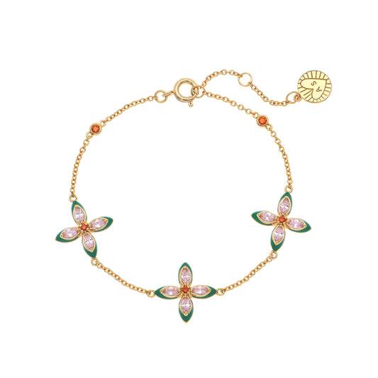 Lucky Clover Bracelet Emerald Enamel, Blush Pink & Gold