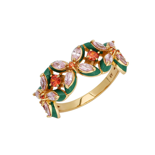 Lucky Clover Ring, Emerald Green, Blush Pink & Gold