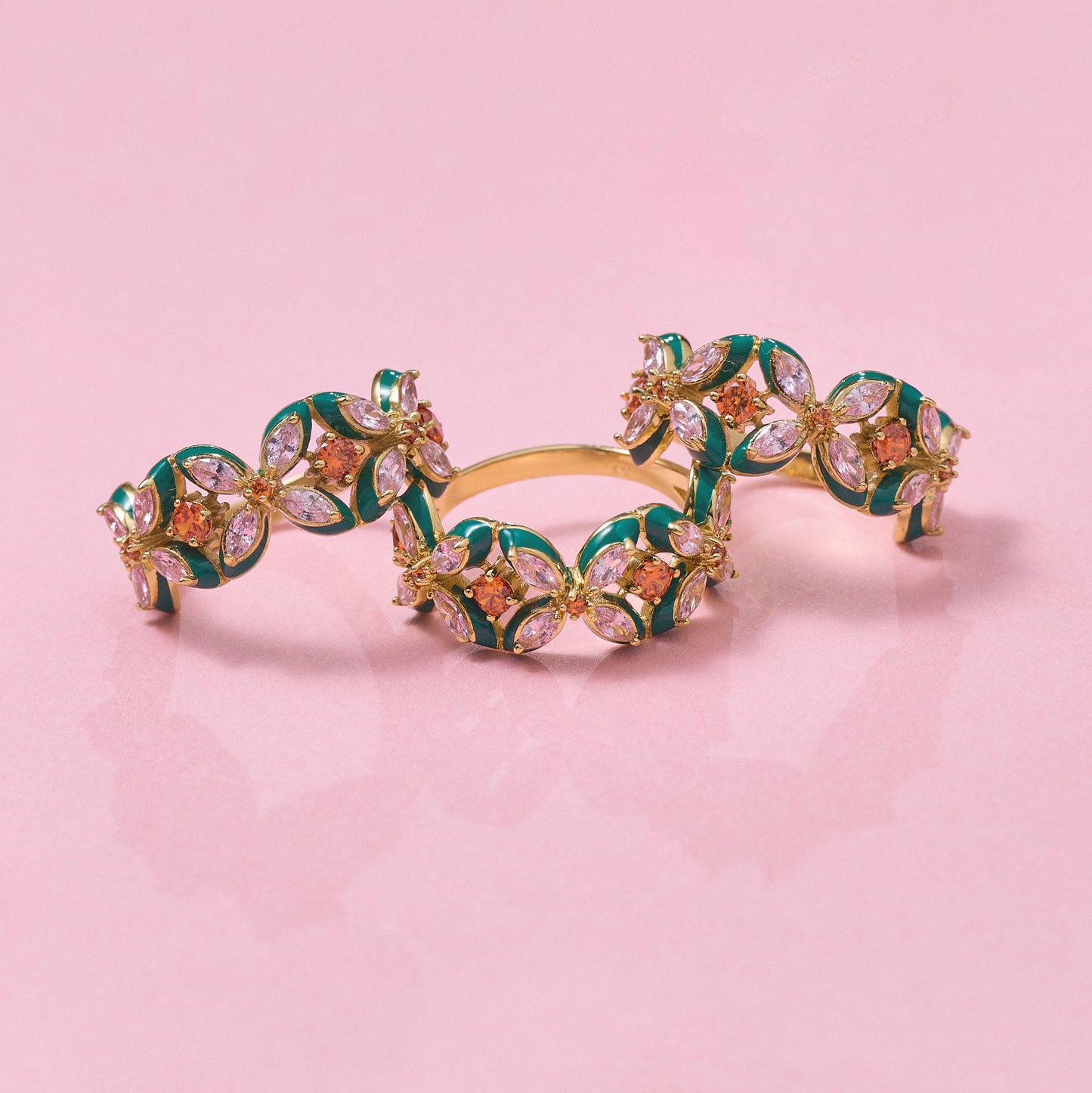 Lucky Clover Ring, Emerald Green, Blush Pink & Gold